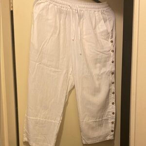 White Linen Pants with Button Detail